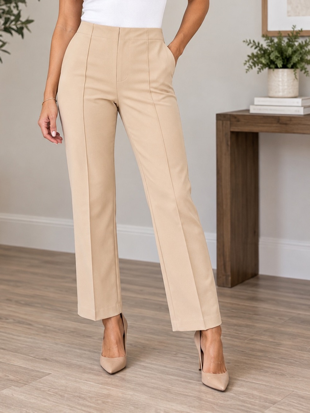Rachel Zoe Beige Tailored Straight Leg Dress Pants Women’s Size 8